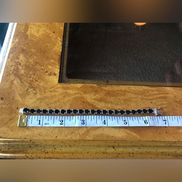 Natural Black Jade Sterling Silver Tennis Bracelet - Picture 5 of 7